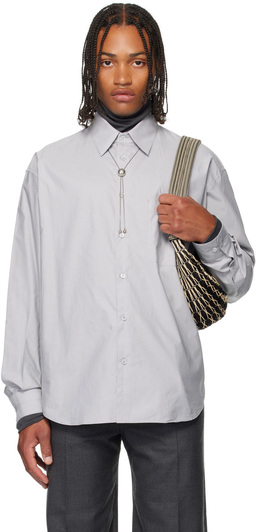 Риза LEMAIRE Regular Fit Long Sleeve Button-Up Shirt Сиво | SH1201 LF1500