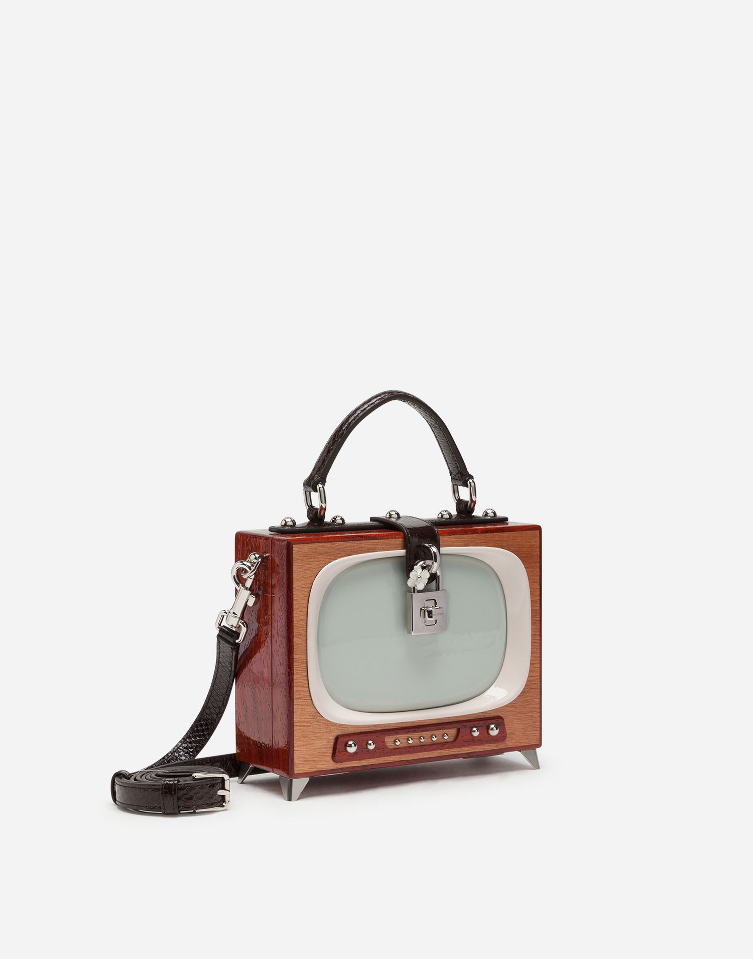 Дамска чанта Dolce & Gabbana Dolce & Gabbana TV Dolce Box Bag Hand-Painted Wood Кафяво | BB5970A8H0880995, 1