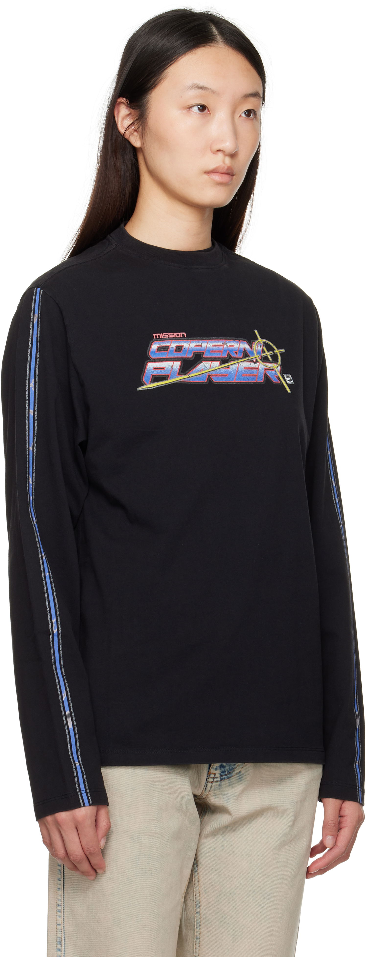 Тениска Coperni Coperni Slogan Graphic Long Sleeve T-Shirt Черно | COPJS16PF5041, 1