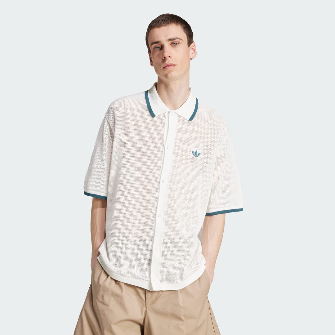 Поло тениска adidas Originals adidas Originals Button Down Knitted Polo Бяло | KC3526, 0
