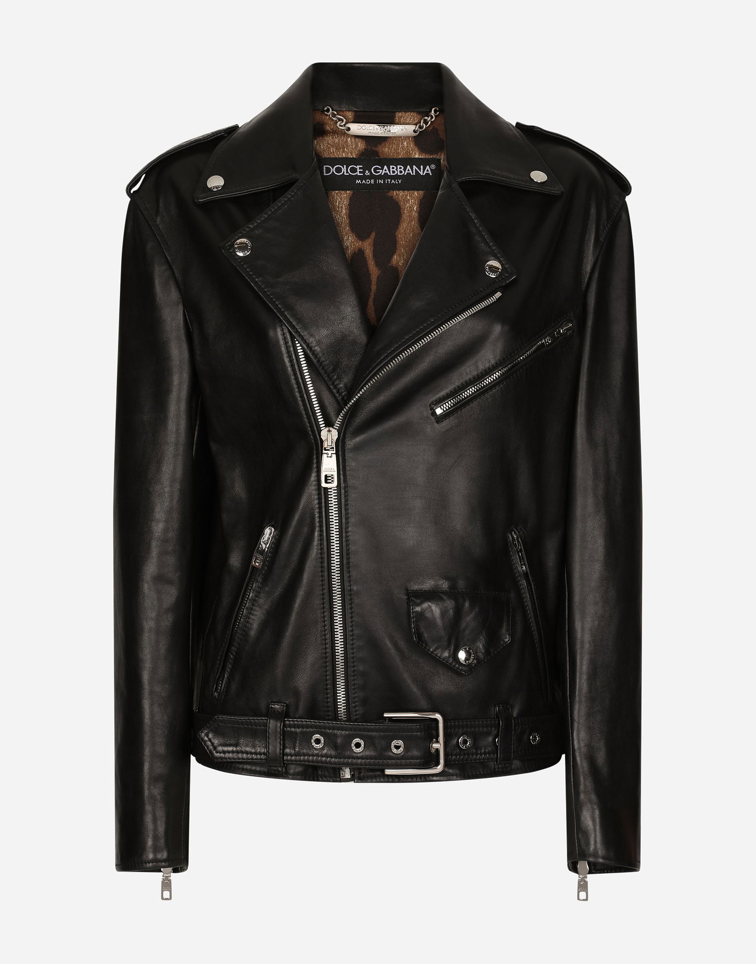 Яке Dolce & Gabbana Asymmetric Zip Belted Leather Jacket Черно | F9P52LHULRKN0000, 0