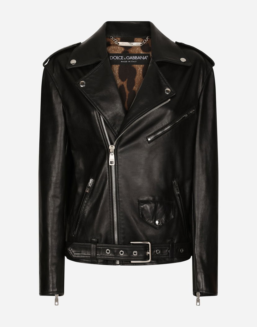Яке Dolce & Gabbana Asymmetric Zip Belted Leather Jacket Черно | F9P52LHULRKN0000