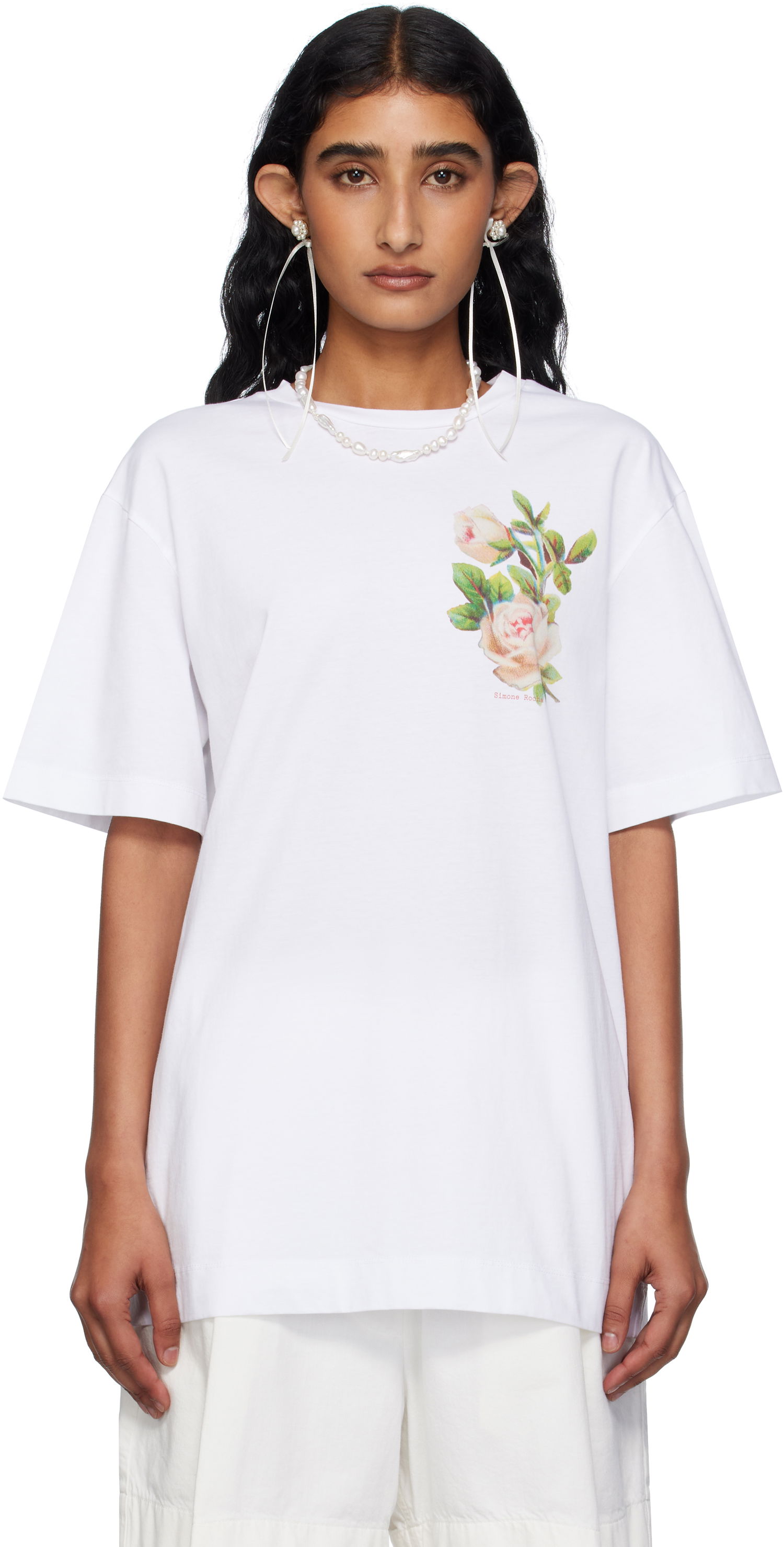 Тениска Simone Rocha Simone Rocha Rose Bouquet Graphic T-Shirt Бяло | 5195P53-W 0569, 0