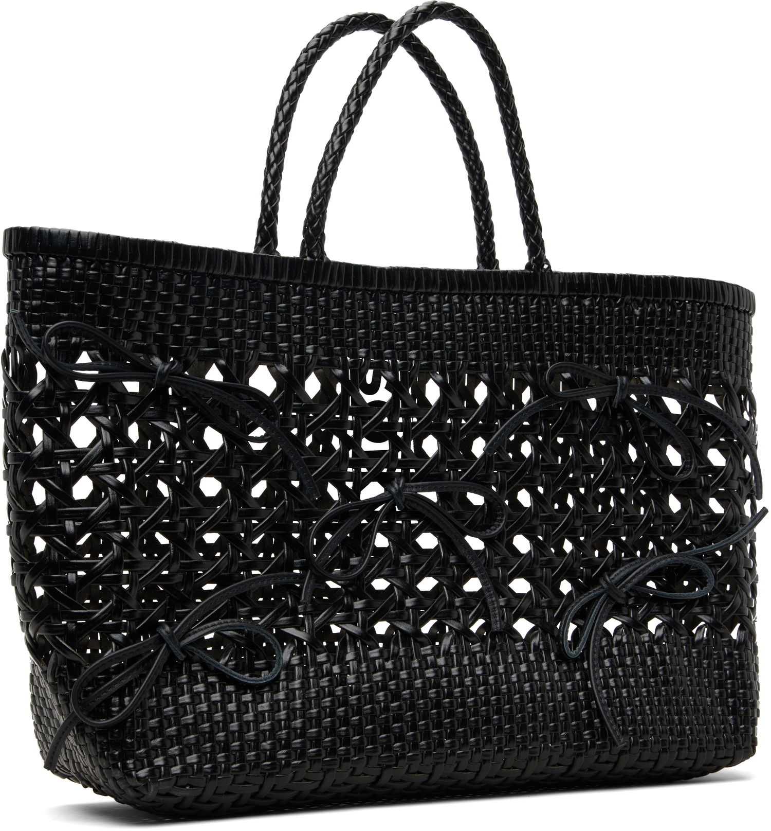 Голяма пазарска чанта OSOI Biscuit Woven Tote with Bow Details Черно | 25SB06005001, 1