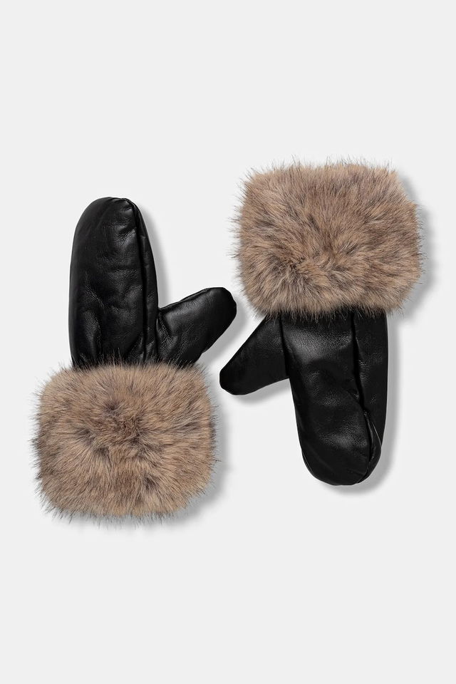 Jane Leather Mittens with Faux Fur Cuffs