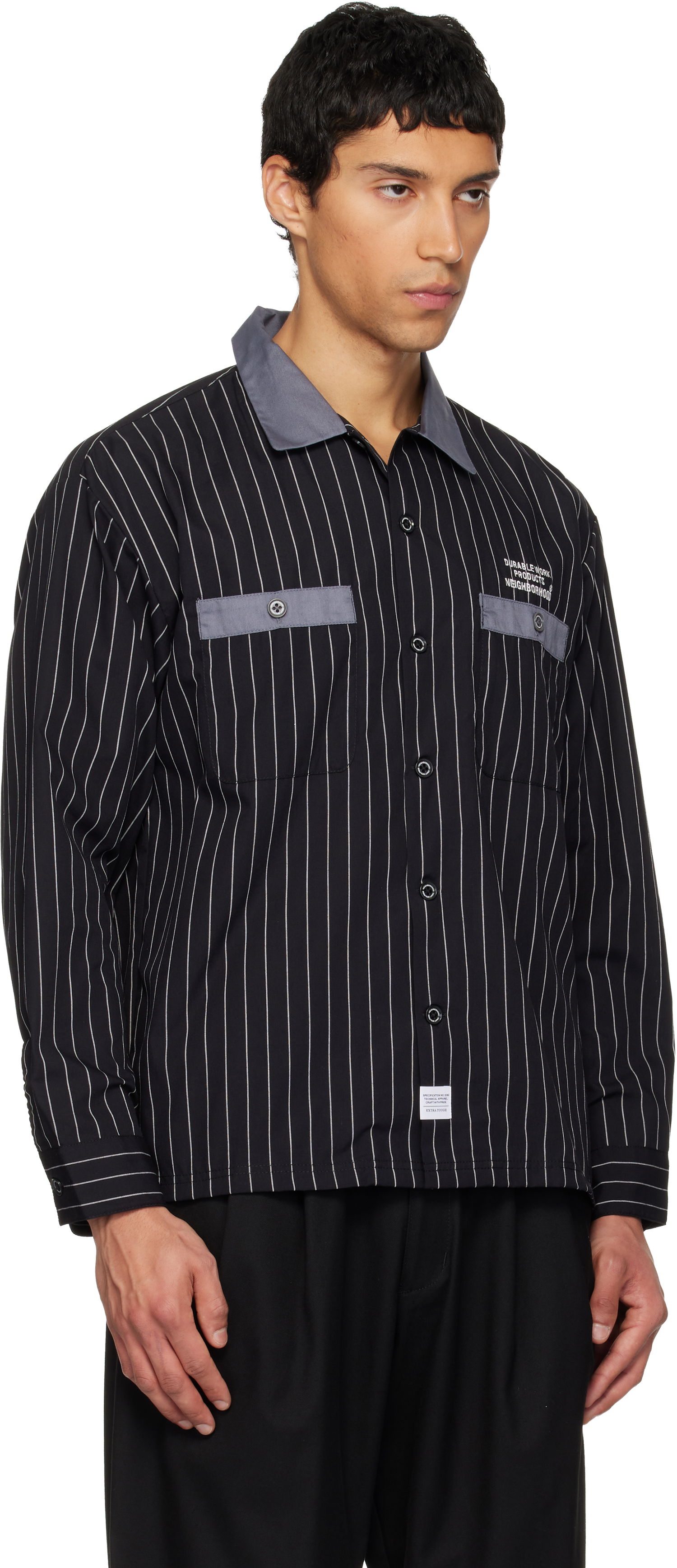 Риза Neighborhood Neighborhood Classic Work Pinstripe Long Sleeve Shirt Черно | 252TSNH-SHM03, 1