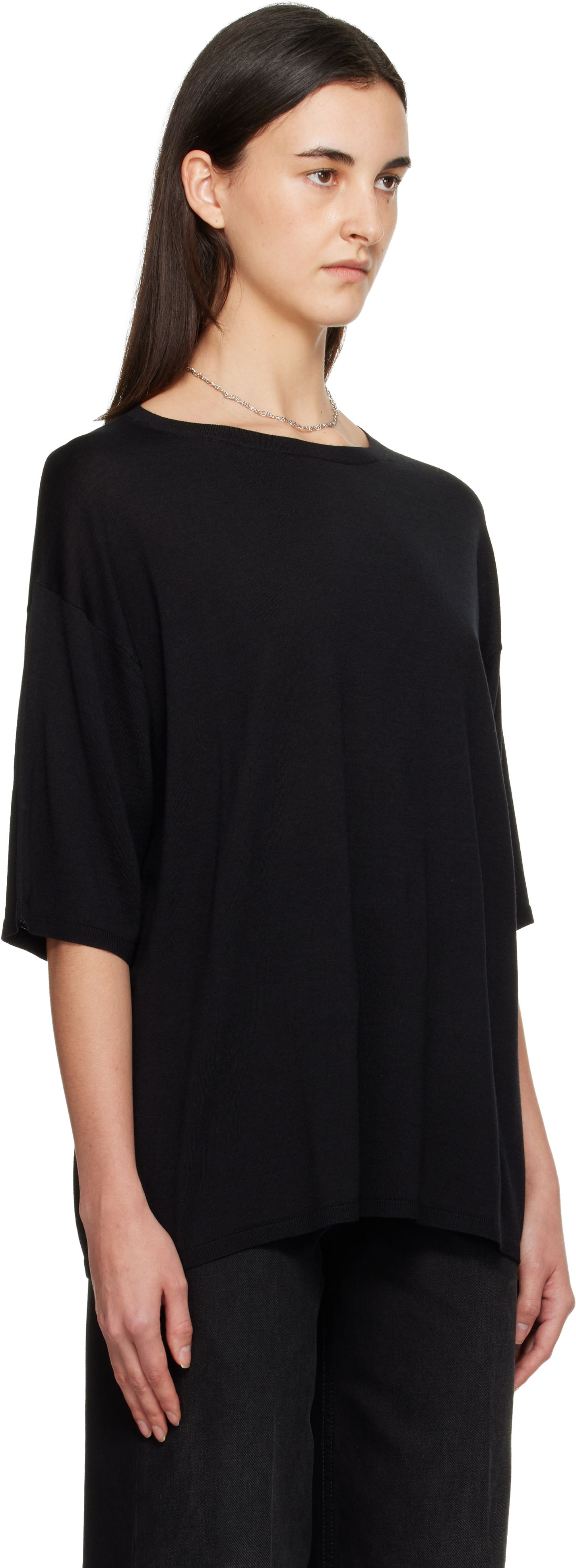 Тениска TOTEME Longline Knit T-shirt Черно | 254-WRT0620-YA0211, 1