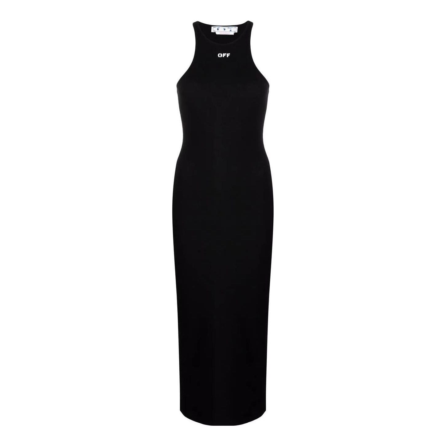 Pокля Off-White Stamp Ribbed Long Dress Черно | OWDB366C99JER0011001, 0