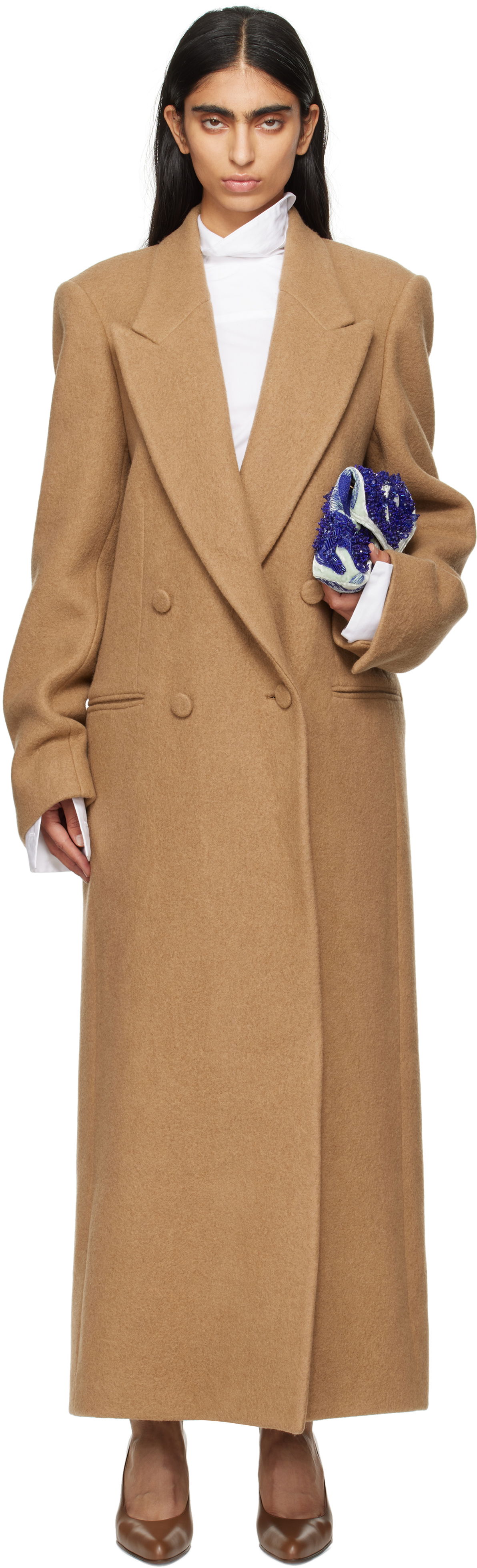 Палта Dries Van Noten Dries Van Noten Wool Double-Breasted Maxi Coat Кафяво | 242-010216-9222, 0