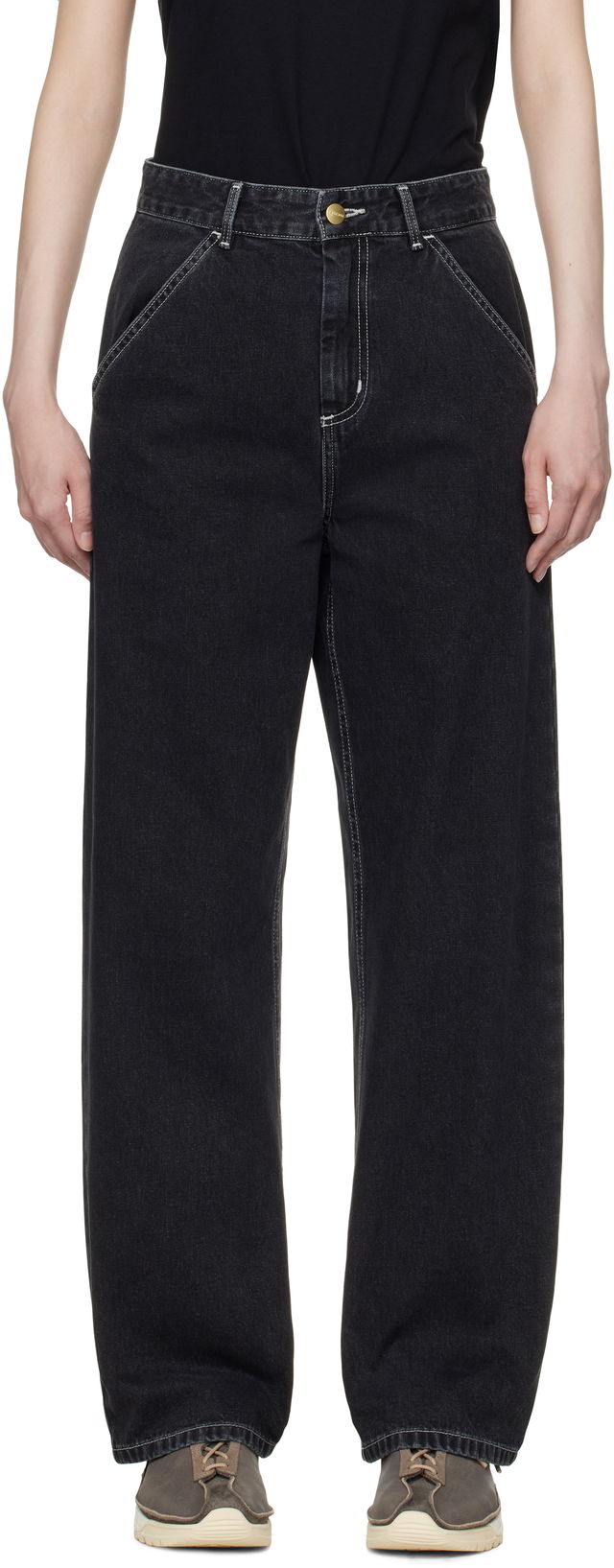 Carhartt Work In Progress Simple Worker Fit Wide Leg Contrast Stitch Denim