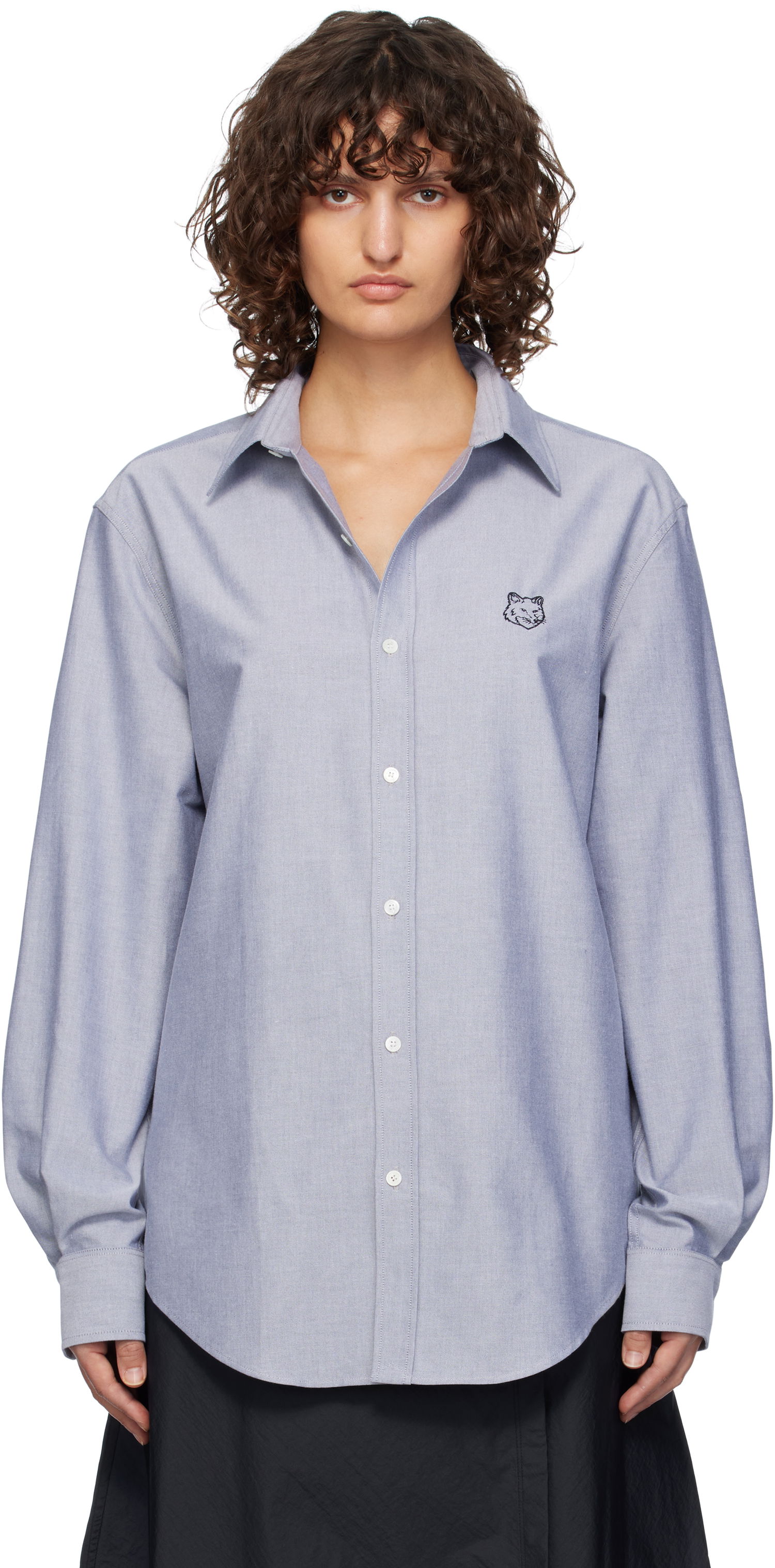 Риза MAISON KITSUNÉ Fox Head Skate Shirt Синьо | MM00405WC5012, 0