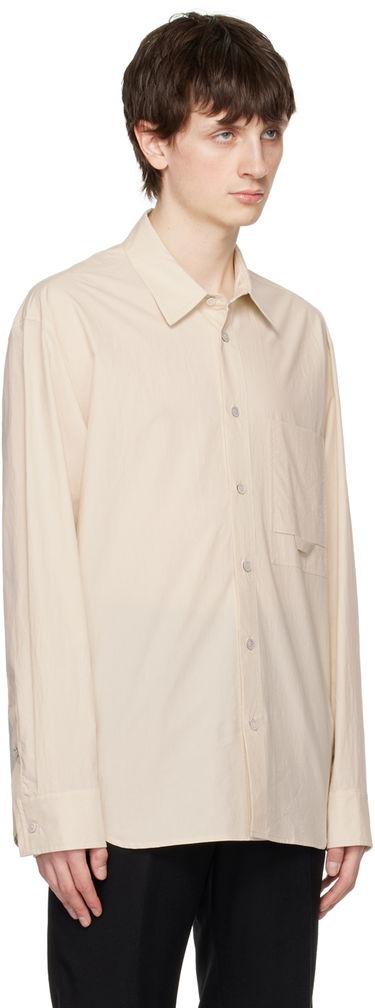 Риза Solid Homme Embroidered Long-Sleeve Button-Up Shirt with Flap Chest Pocket Бежово | S231SH26, 1