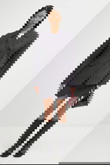 Пола GANNI Tailored Pinstripe Mini Skirt with Asymmetrical Hem, Grommet Belt, and Flap Pockets Сиво | W0711, 4