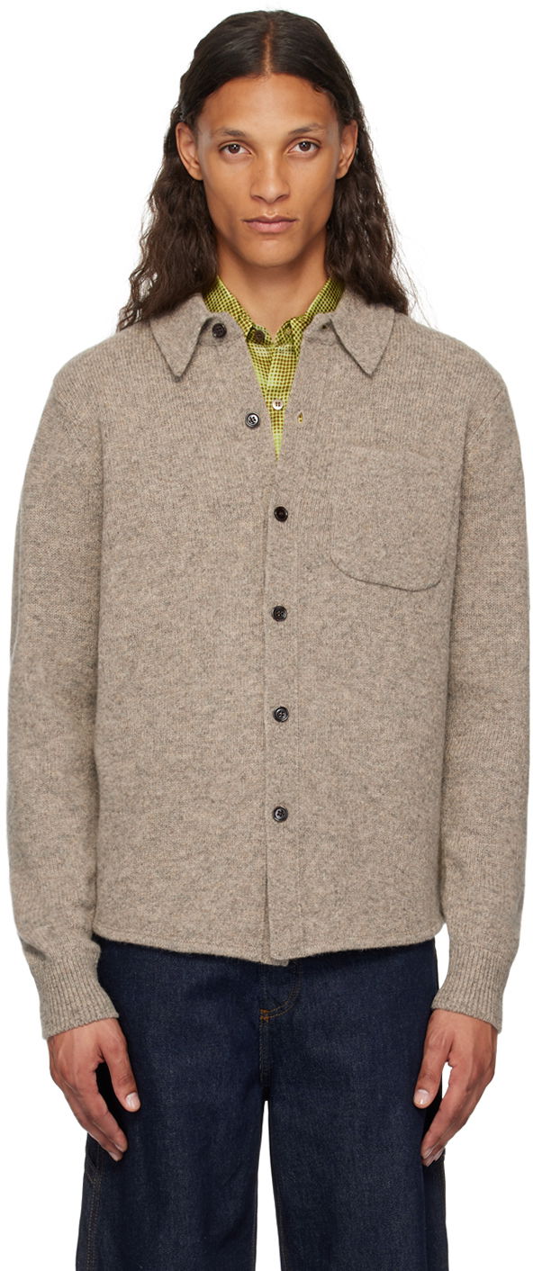 Пуловер Dries Van Noten Gray Spread Collar Cardigan Бежово | 242-021254-9705