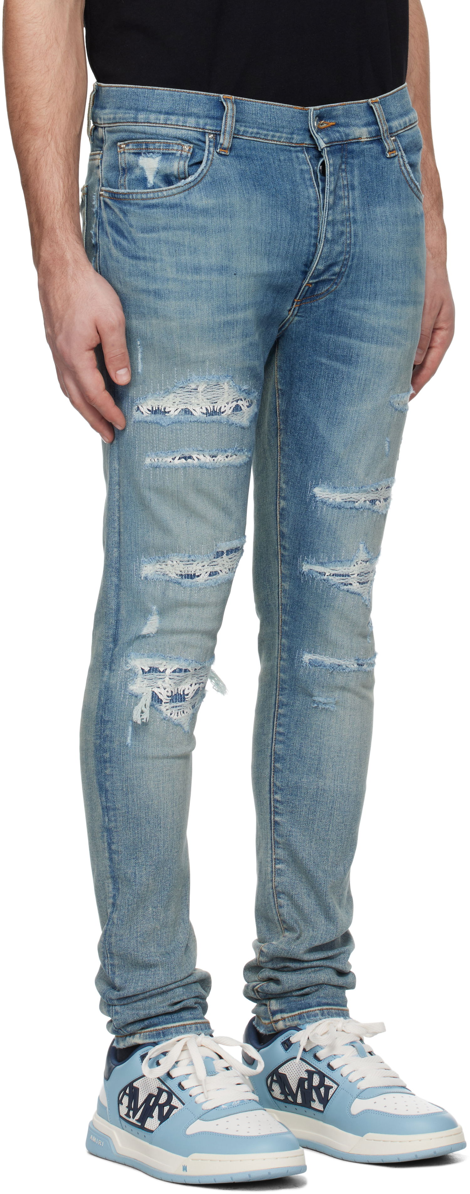Дънки AMIRI Quad Repaired Skinny Jeans Черно | AMDNSY1100, 1