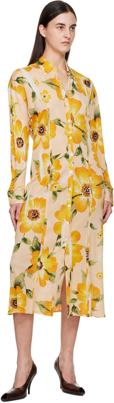 Pокля Acne Studios Acne Studios Button-Up Floral Print Midi Dress Жълто | A20803-, 3