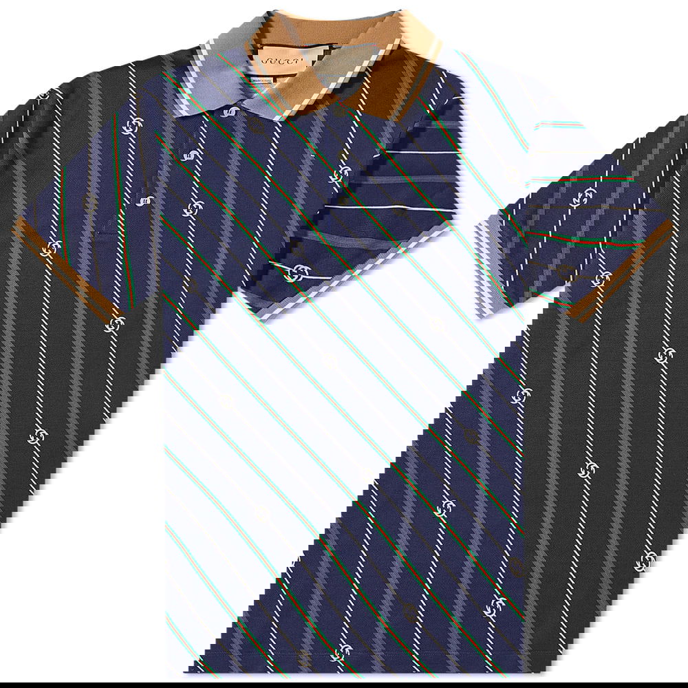 Поло тениска Gucci GG Diag Stripe Polo Тъмно синьо | 717391-XJEWI-4672, 0