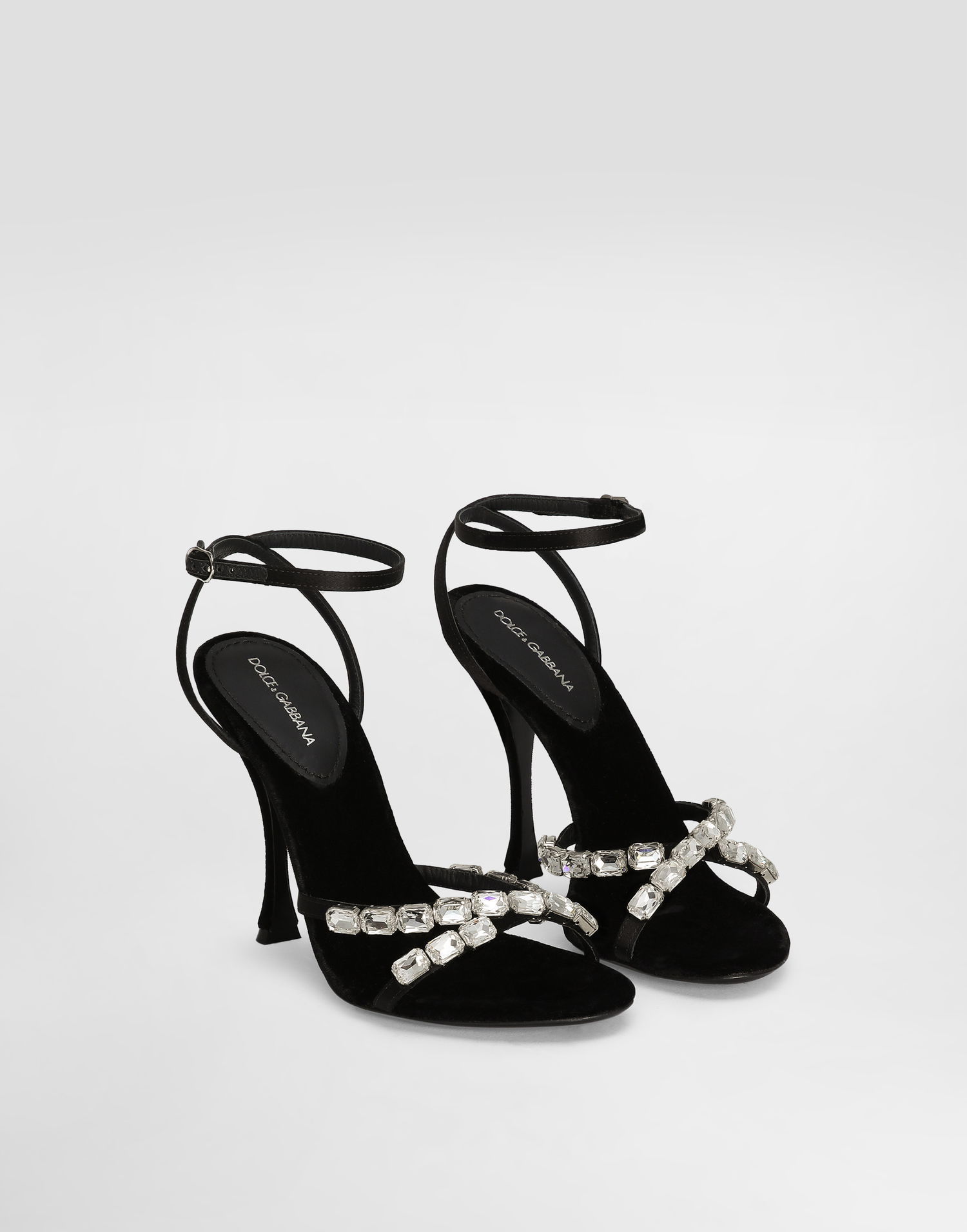 Кецове и обувки Dolce & Gabbana Satin Sandals With Gemstone Embellishment Черно | CR1821A6I688S488, 1