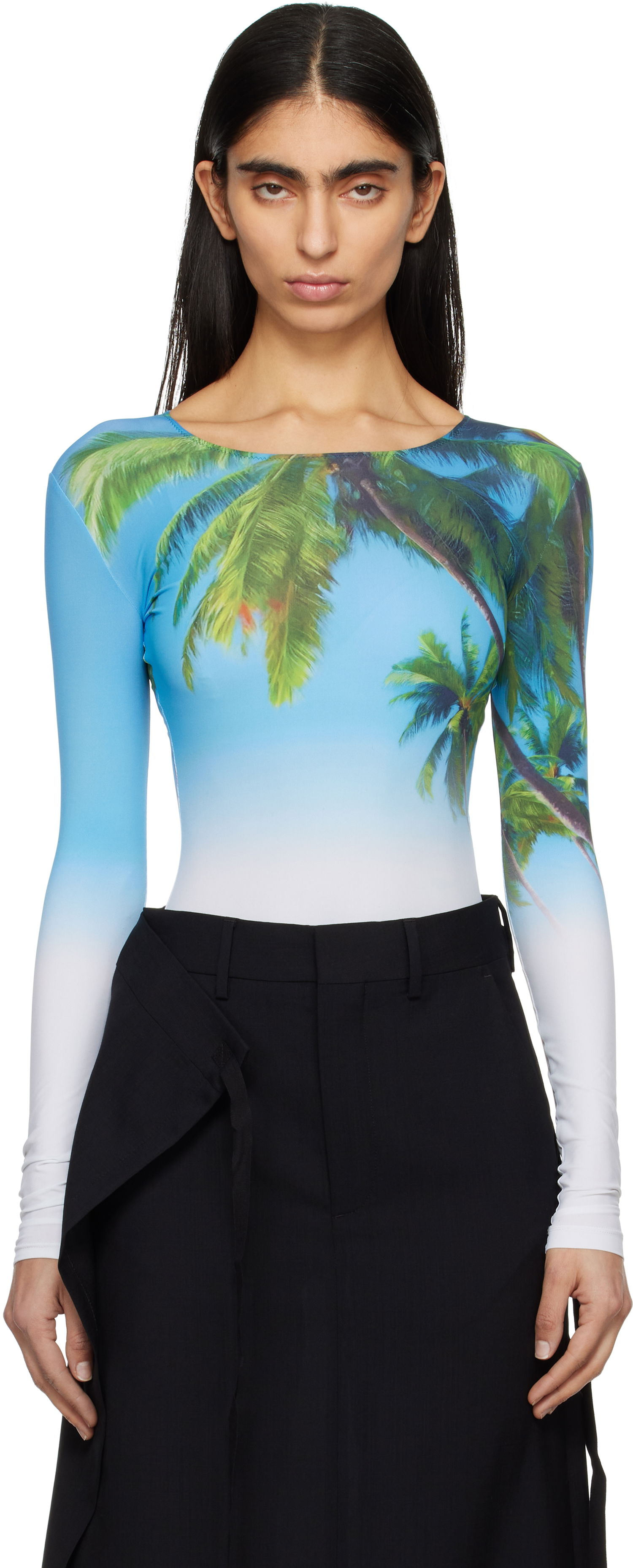 боди Maison Margiela MM6 Maison Margiela Archive Print Long Sleeve Bodysuit Синьо | S52NA0071 M20083, 0