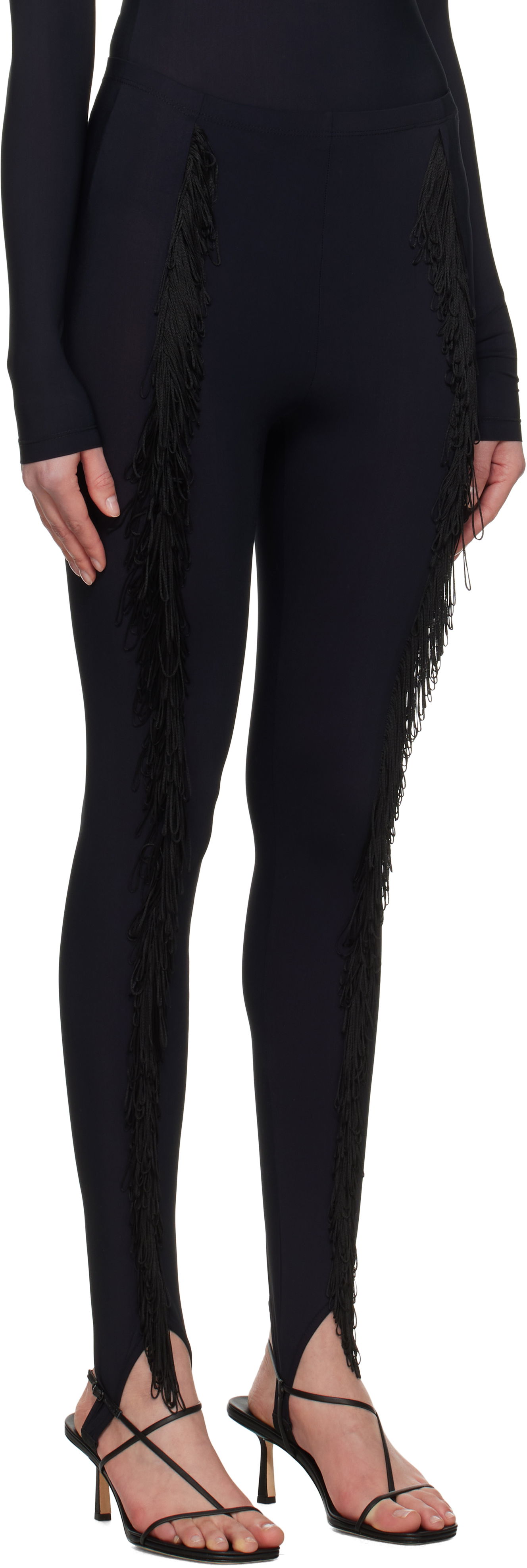 Клинове Maison Margiela MM6 Maison Margiela Fringe Stirrup Leggings Черно | S52KA0525 S20518, 1