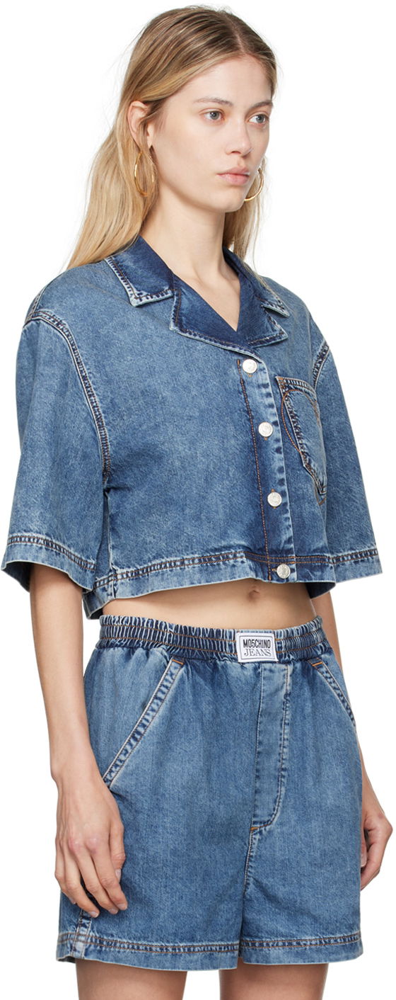 Риза Moschino Jeans Cropped Denim Shirt Синьо | 242K1A0202, 1