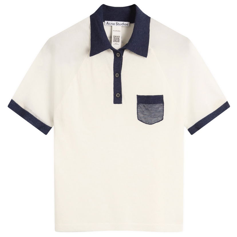 Поло тениска Acne Studios Women's Kout Transparent Polo Top, Size Large Бяло | A60590-BL1