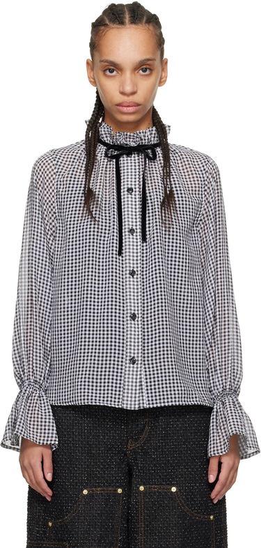 Риза GANNI Ganni Sheer Check Tie-Neck Blouse Бяло | W0155, 0