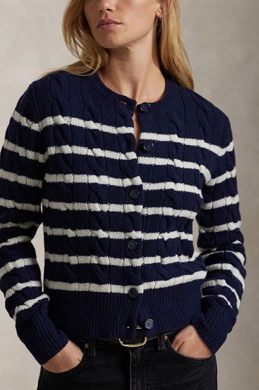 Пуловер Polo by Ralph Lauren Navy Blue & White Striped Cardigan Синьо | 211947909, 3
