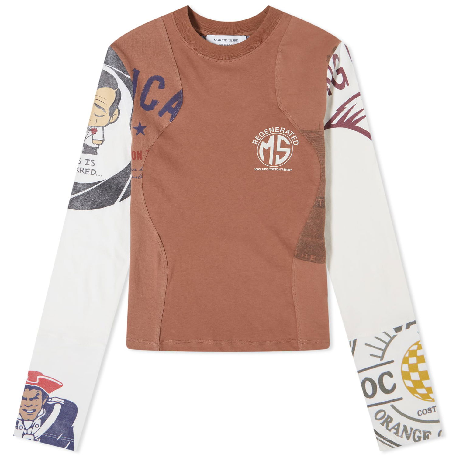 Тениска Marine Serre Regenerated Graphic Patchwork T-Shirt Кафяво | WTO106-BR51, 0