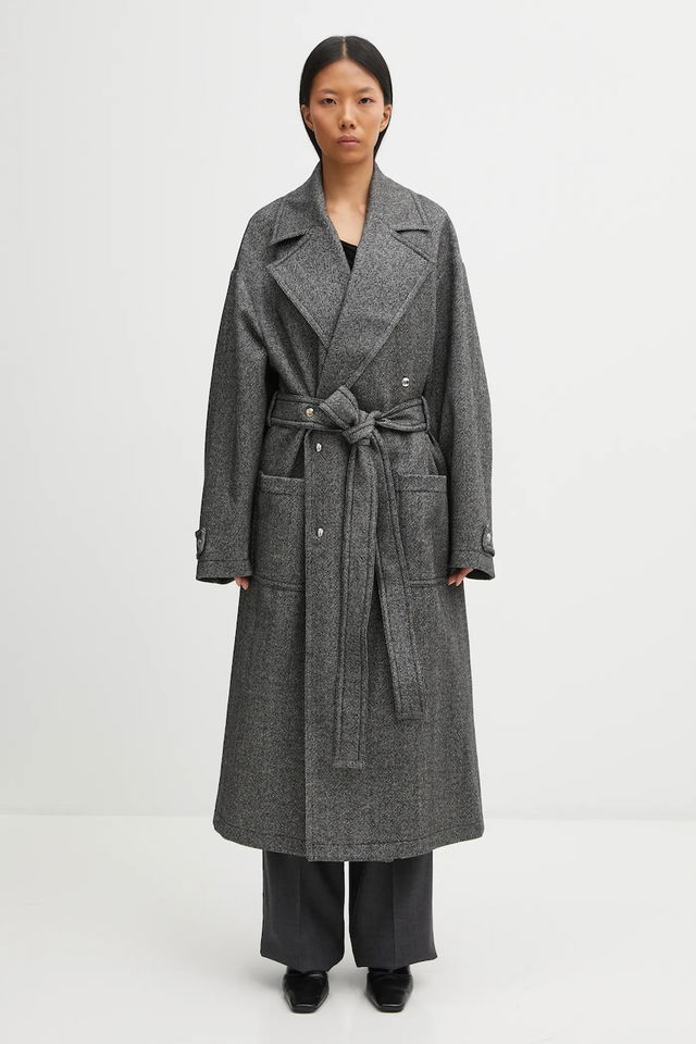 Herringbone Maxi Wool Blend Coat