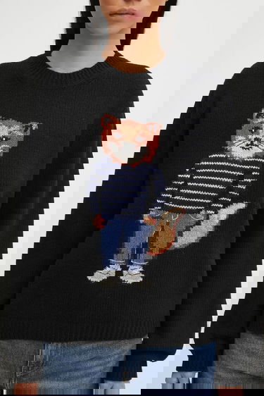 Пуловер MAISON KITSUNÉ Dressed Fox Intarsia Wool Sweater Черно | PW00812KH0002, 3