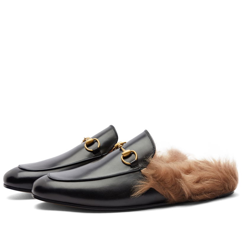 Кецове и обувки Gucci Men's Princetown Fur Lined Mule Black Бежово | 397647-DKHH0-1063