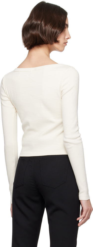 Пуловер RE/DONE Re/Done Hanes Edition Scoop Neck Long Sleeve Top Бяло | 787-02WSCNKCD, 2