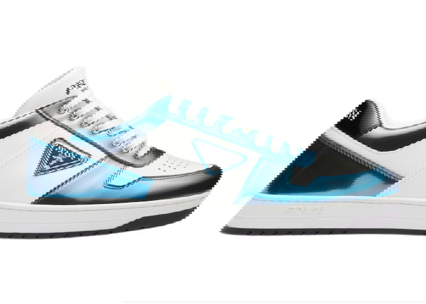Кецове и обувки Prada Downtown Low Top Sneakers Leather White Metallic Blue Синьо | 2EE364_3LL2_F0W81, 0