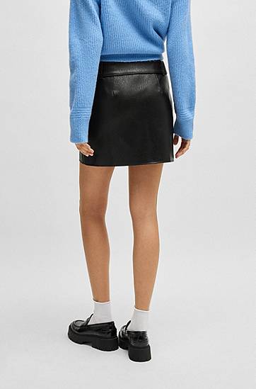 Пола BOSS Faux Leather Mini Skirt with Belt Черно | 50533859, 1