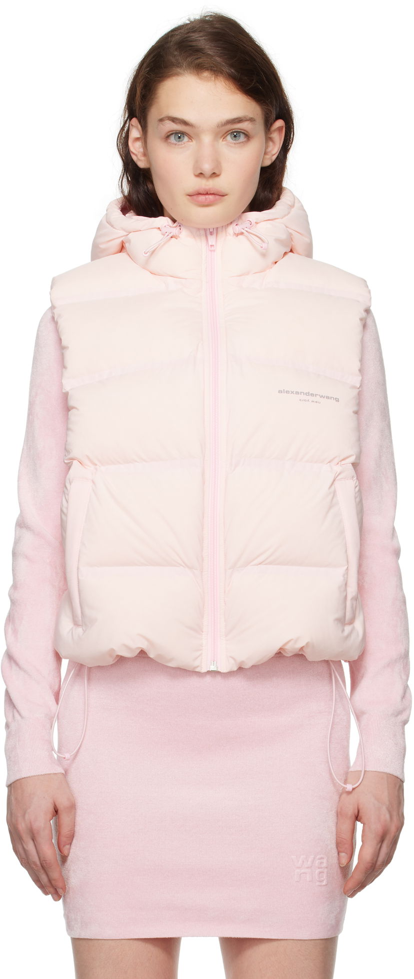 Жилетка Alexander Wang Cropped Hooded Puffer Vest Розово | 1WC4242595