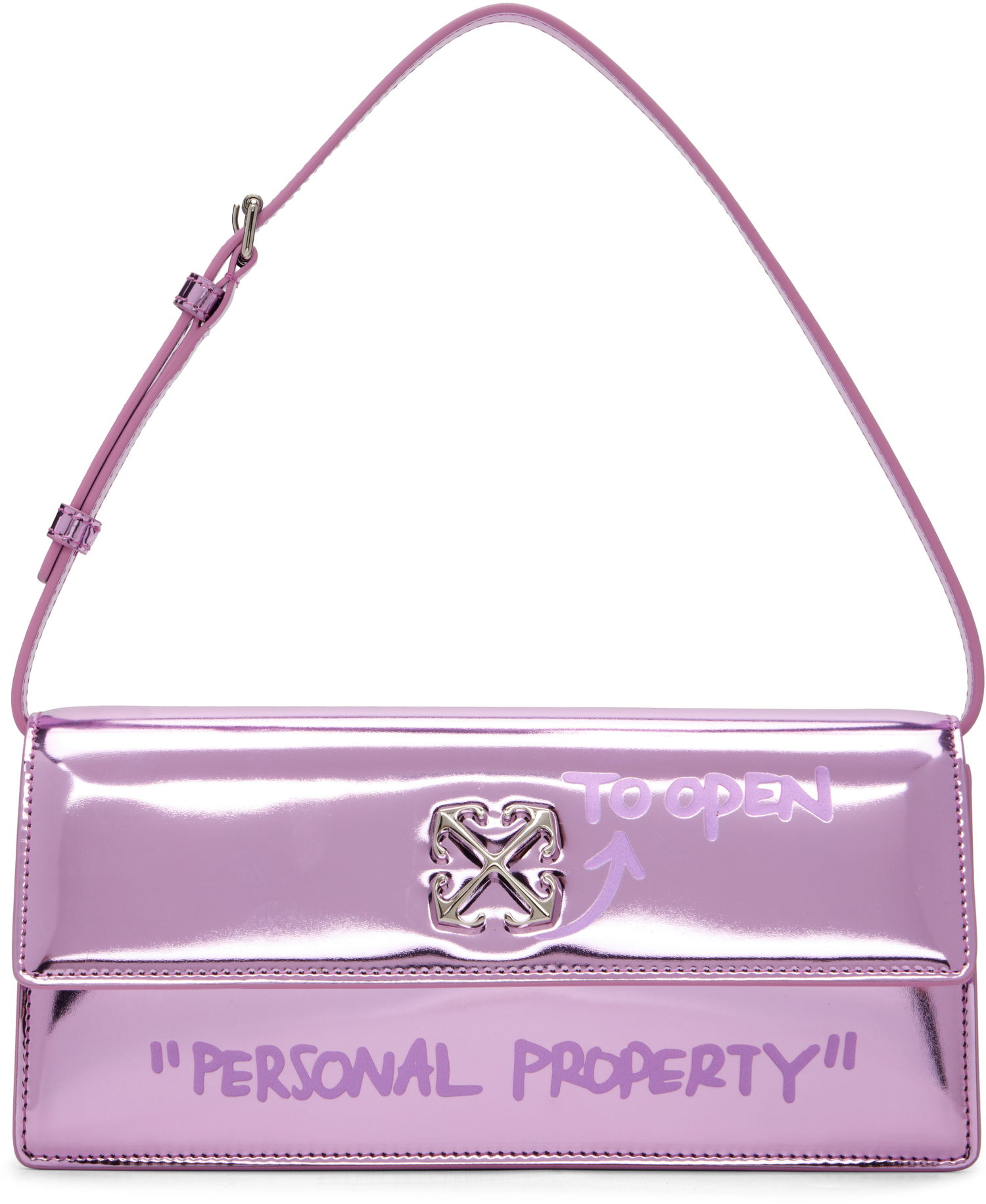 Чанта през рамо Off-White Jitney 1.0 Metallic Flap Shoulder Bag 'Personal Property' Розово | OWNN172F25FAB0023232, 0