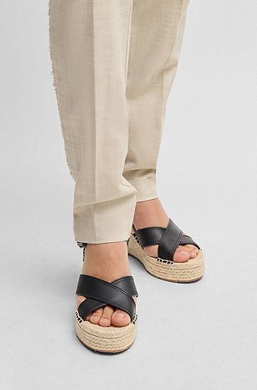 Аксесоари BOSS Leather Strap Wedge Espadrilles Черно | 50546334, 1