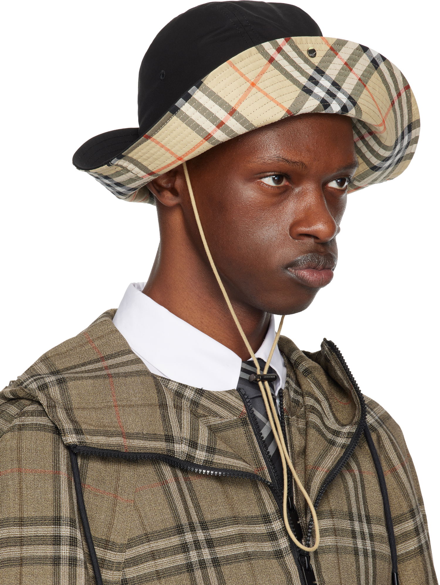 Шапка Burberry Burberry Check Brim Gabardine Bucket Hat Бежово | 8112364, 1