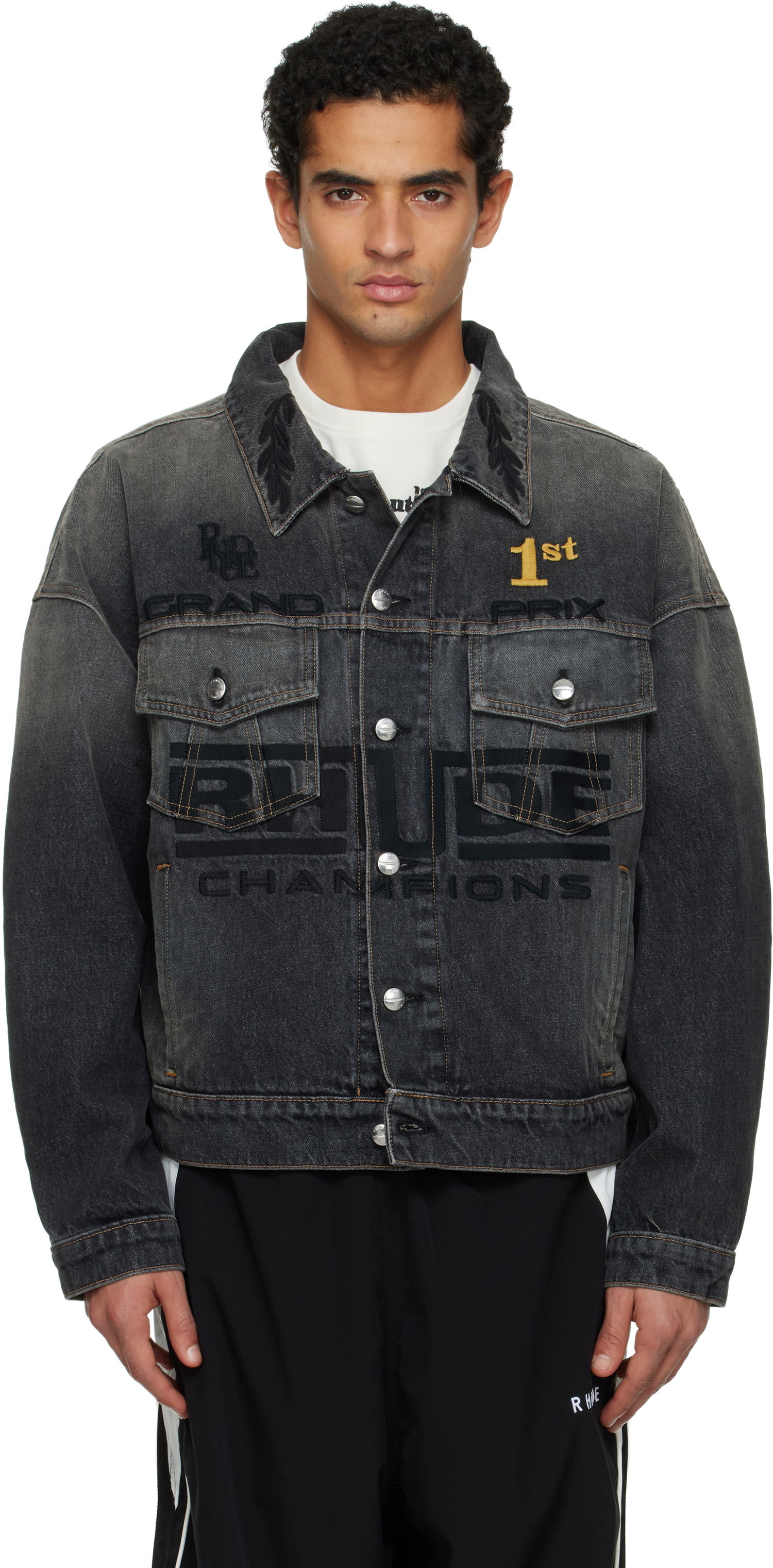 Яке Rhude Tire Trucker Grand Prix Champions 1st Denim Jacket Черно | RHFW25JA04012, 0