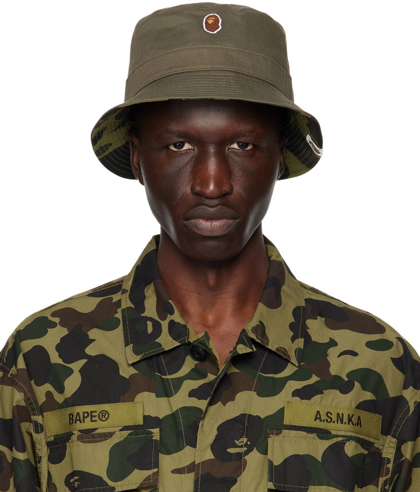 Шапка BAPE 1st Camo One Point Reversible Bucket Hat Зелено | 001HTK301003M