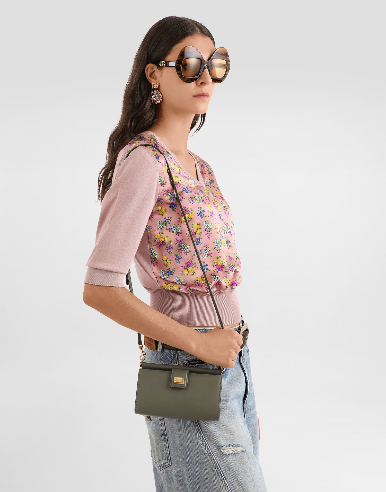 Чанта през рамо Dolce & Gabbana Plongé Calfskin Mini Phone Bag Зелено | BI3367A9S2580560, 1