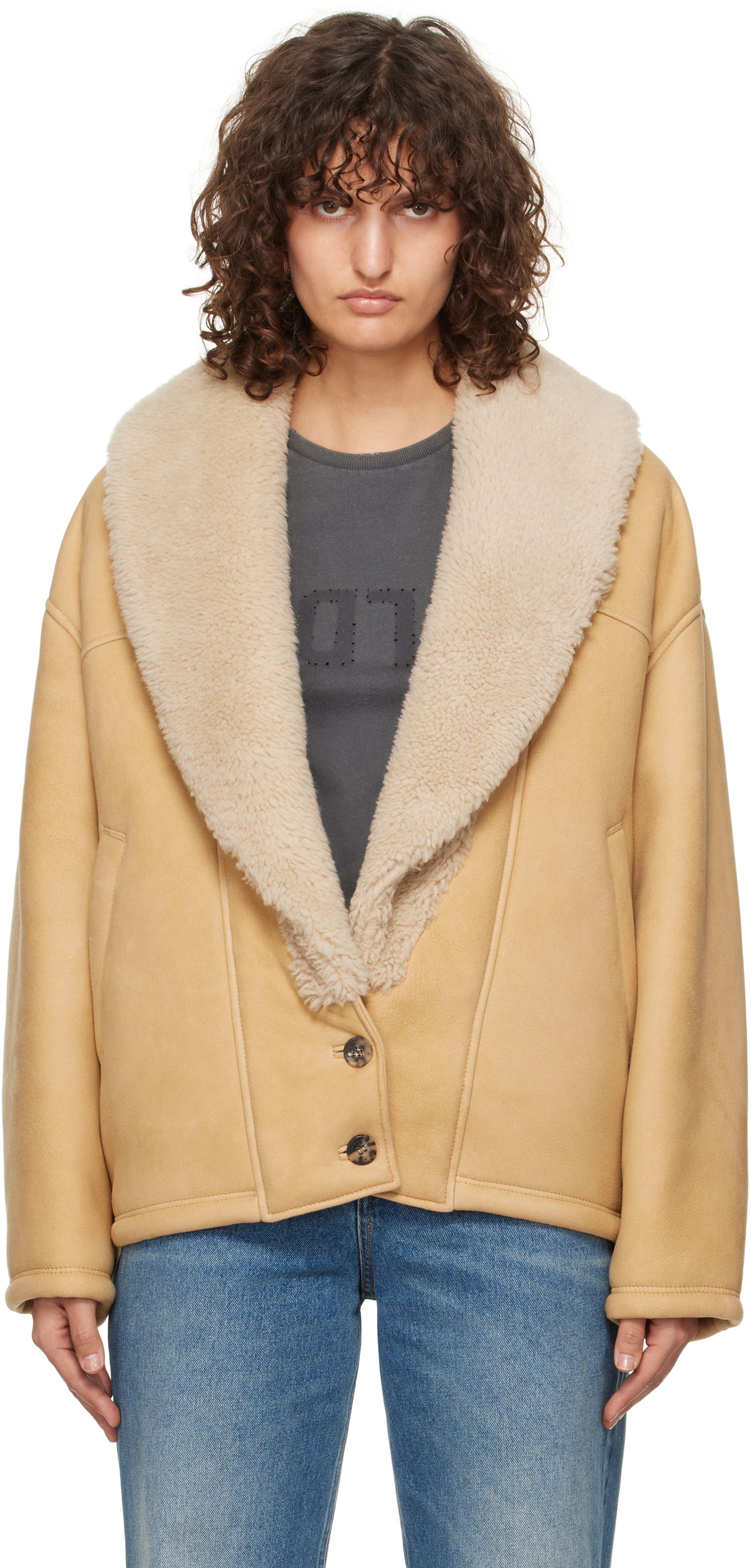 Яке Golden Goose Shawl Collar Shearling Jacket Кафяво | GWP01883.P001673.55143, 0