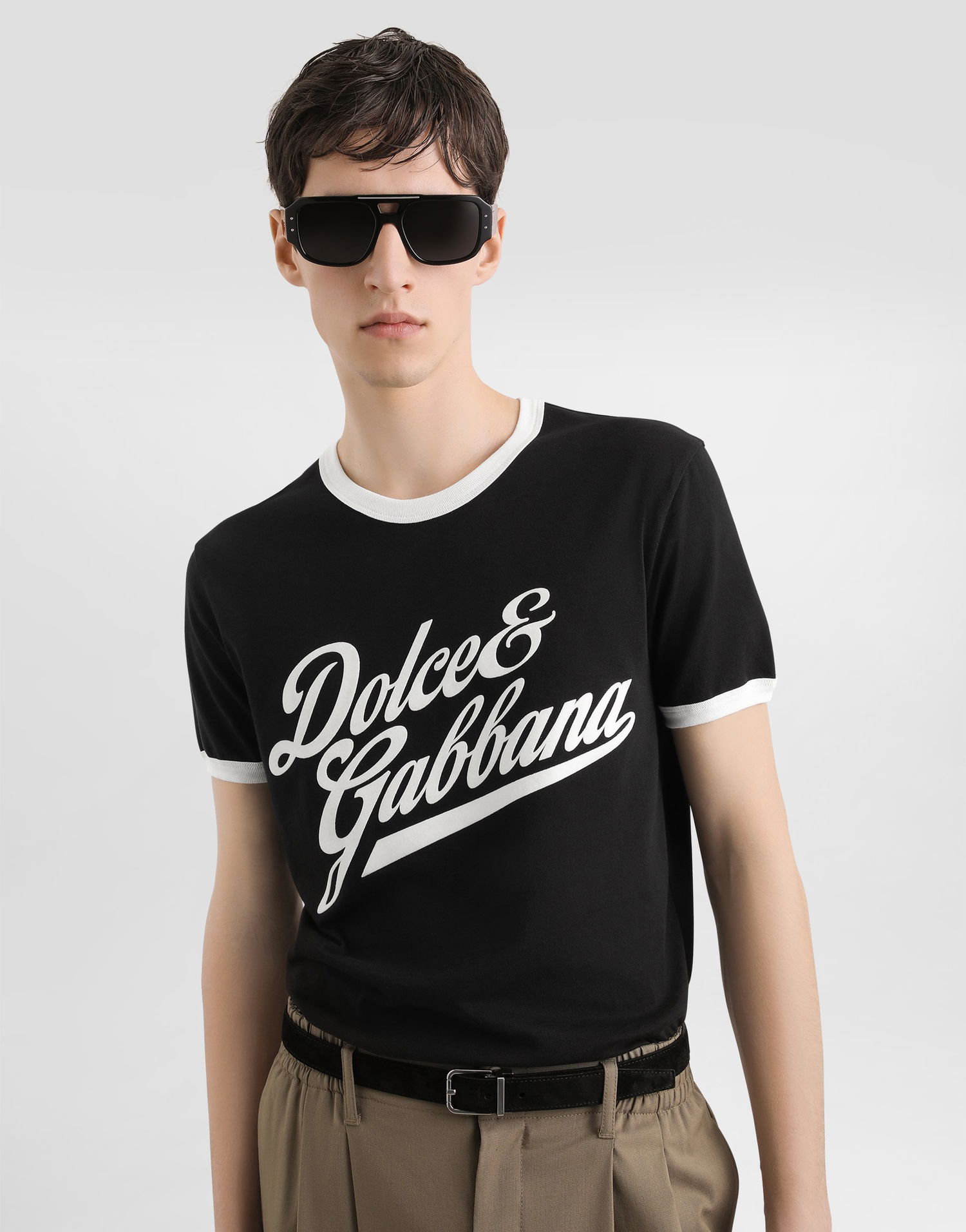 Тениска Dolce & Gabbana Dolce & Gabbana Flock Print Cotton T-Shirt Черно | G8PV1TG7PGCN0000, 1