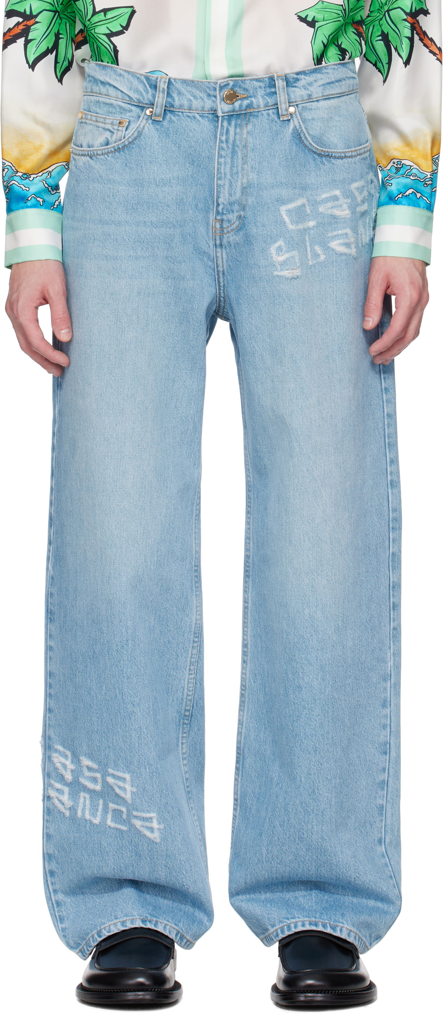 Дънки Casablanca Casablanca Distressed Graffiti Jeans Синьо | MS25-TR-274-01, 0