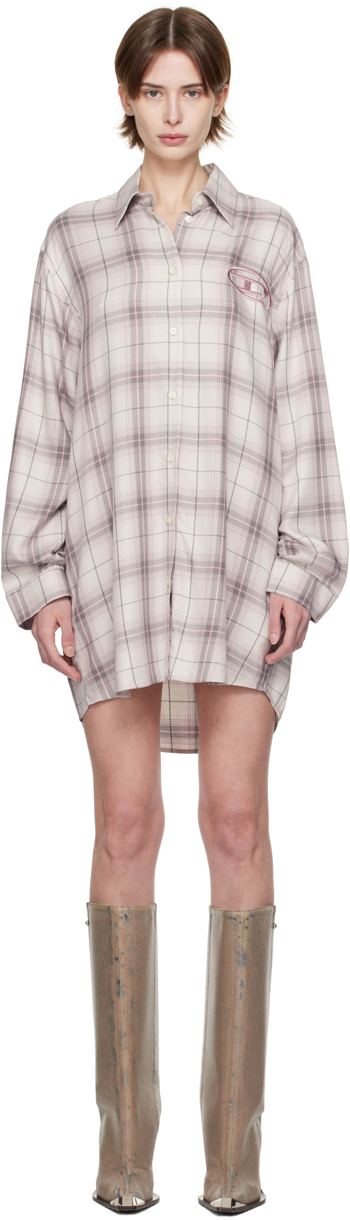 Риза Diesel Diesel D-Dalis-Q1 Plaid Minidress Бежово | A16836 0HQAN, 0