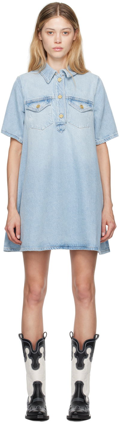 Pокля GANNI Blue Faded Denim Minidress Тюркоазено | J1503