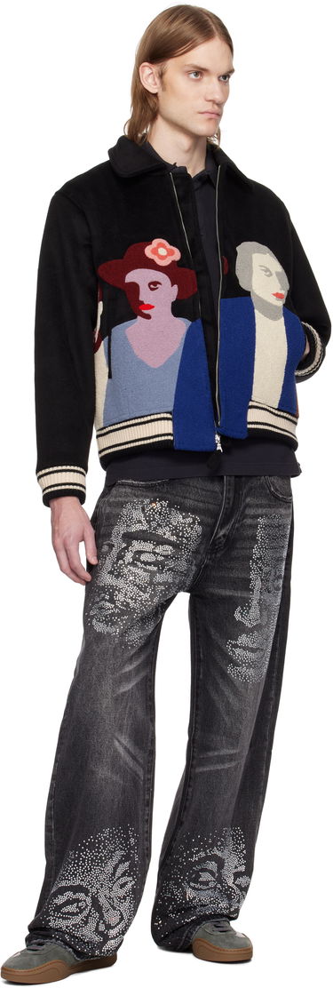 Яке бомбър KidSuper KidSuper Patchwork Portraits Wool Varsity Jacket Черно | SS25-OW-04, 3