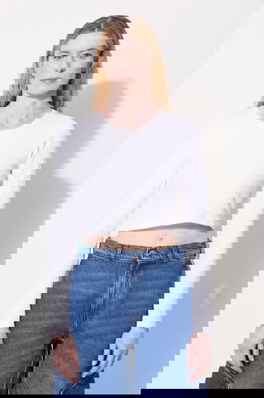 Съкратен топ JW Anderson JW Anderson Ribbed Cropped Anchor Embroidery Longsleeve Top Бяло | JO0211.PG1501.001, 0