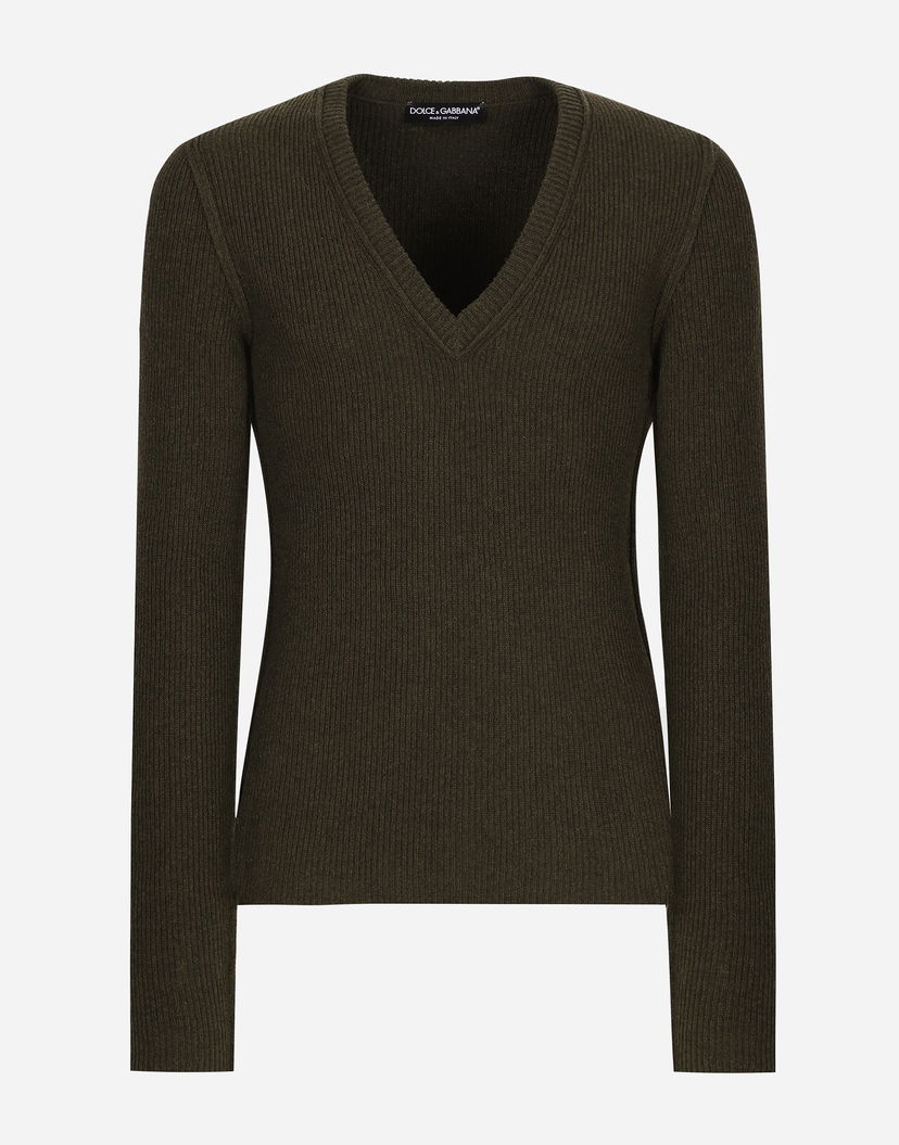 Пуловер Dolce & Gabbana V-neck Wool Sweater Зелено | GXY24TJFMDZV3976